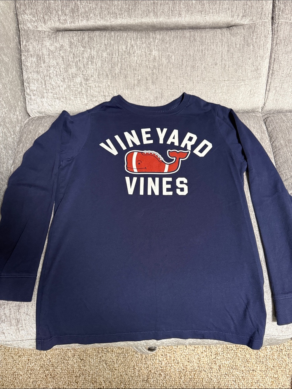 Vineyard Vines Navy Long-Sleeve Tee with Red Whale Graphic